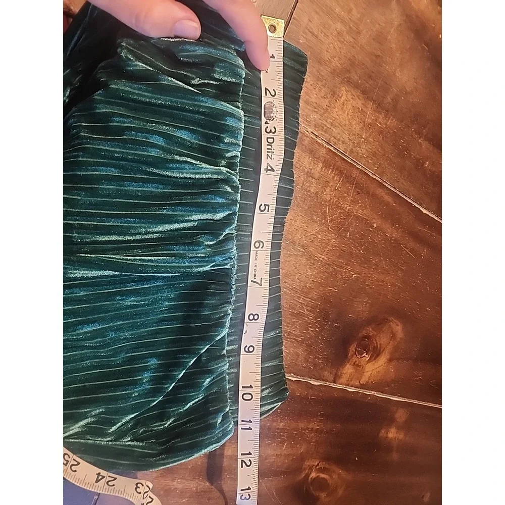 Jon & Anna Green Ribbed Crushed Velvet Ribbed Flare Slacks Pants Sz S Elastic - Picture 6 of 10